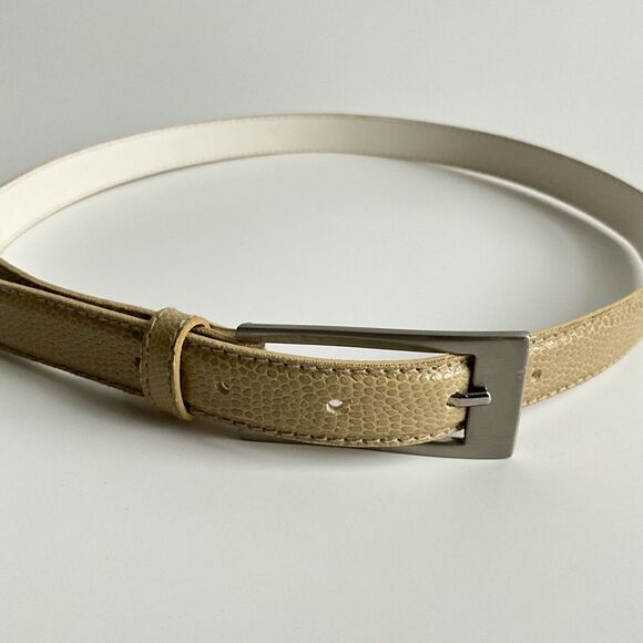 Tan Belt Size 12 Textured Faux Leather Silver-tone Long Buckle - Picture 2 of 9